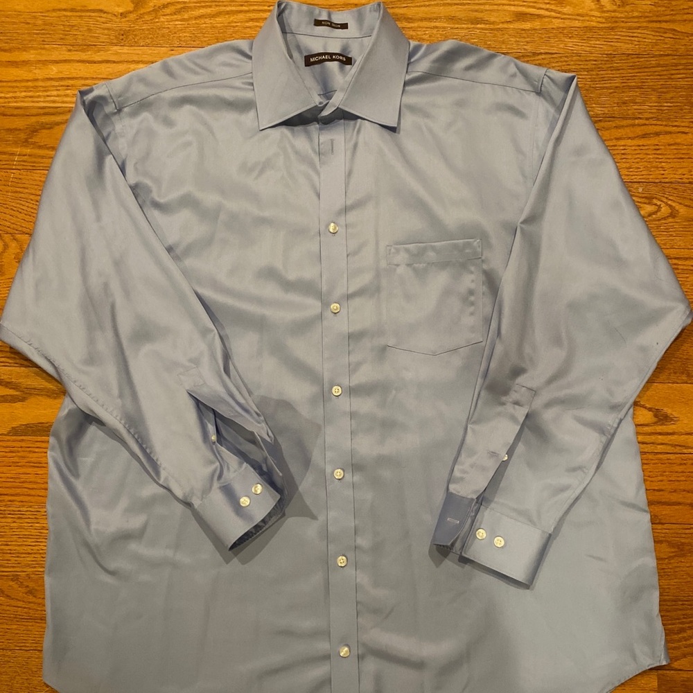 Michael Kors Btn Down Shirt Men 17 34/35 Regular Fit 100% Cotton Light Blue XL